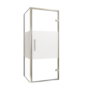 Balmani Senses Design douchehoek met rechtse draaideur en vaste zijwand, 90 x 90 cm, Helder glas met matte strook, Brushed CoolMetal profielen