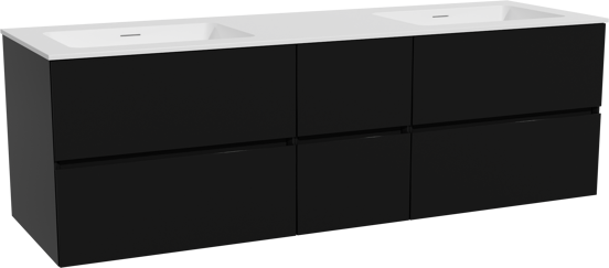 Storke Edge zwevend badmeubel 165 x 52 cm mat zwart met Mata dubbele wastafel in solid surface mat wit