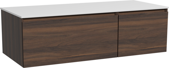 Storke Edge zwevend badmeubel 120 x 52 cm notenhout met Tavola enkel of dubbel wastafelblad in solid surface mat wit