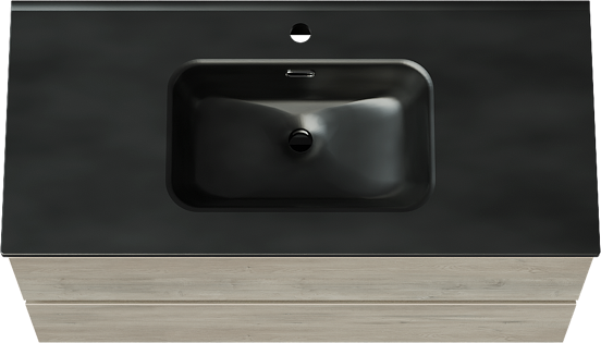 Linie Lado meuble salle de bains suspendu 100 x 46 cm chêne gris avec Baro plan simple en porcelaine noir mat