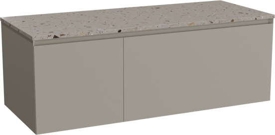 Balmani Idra hängendes Möbelstück Set: 135 x 55 cm, Steingrau, mit Stretto Einzel- oder Doppel Waschtischplatte, Terrazzo in Greige