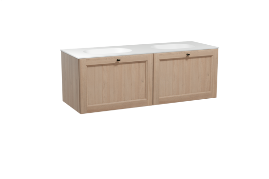 Balmani Lemon meuble salle de bains suspendu 150 x 55 cm chêne vieilli avec Tablo Oval double vasque en solid surface blanc mat