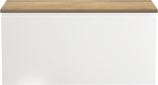 Linie Lado zwevend badkamermeubel 100 x 46 cm glanzend wit met Lado enkel of dubbel tablet in melamine natuur eik