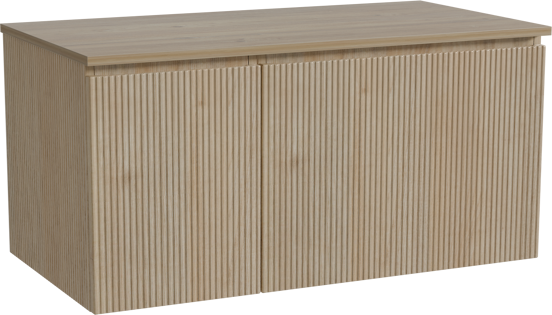 Storke Ribs hängendes Möbelstück Set: 100 x 52 cm, Rohe Eiche, mit Panton Einzel Waschtischplatte, Melamin, Rohe Eiche, Vertikale symmetrische gerade Rippe
