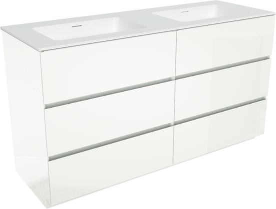 Storke Edge meuble salle de bains à poser 150 x 52 cm blanc brillant avec Mata double vasque en solid surface blanc mat