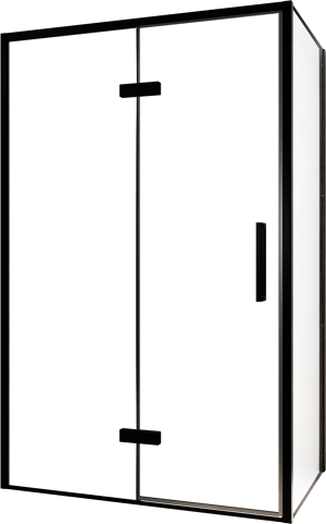 Balmani Senses Design douchehoek met linkse draaideur en vaste zijwand, 120 x 90 cm, Helder glas, Zwarte profielen