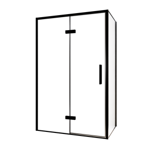 Balmani Senses Design douchehoek met linkse draaideur en vaste zijwand, 120 x 80 cm, Helder glas, Zwarte profielen