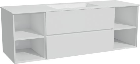 Storke Edge meuble salle de bains suspendu 155 x 52 cm blanc mat avec Mata plan simple en solid surface blanc mat