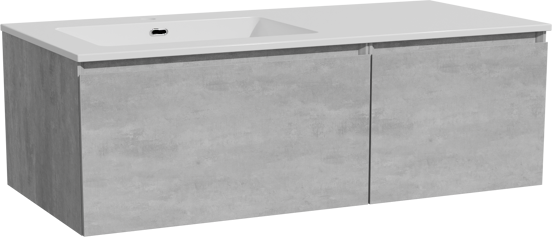 Storke Edge meuble salle de bains suspendu 110 x 52 cm béton gris foncé avec Diva plan vasque asymétrique à gauche en marbre composite blanc brillant