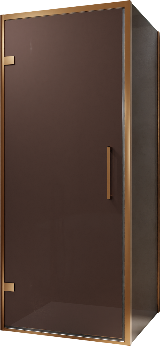 Balmani Senses Design douchehoek met linkse draaideur en vaste zijwand, 90 x 80 cm, Brons, Brushed Rosegold profielen, met coating