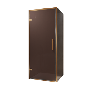Balmani Senses Design douchehoek met linkse draaideur en vaste zijwand, 90 x 90 cm, Brons, Brushed Rosegold profielen