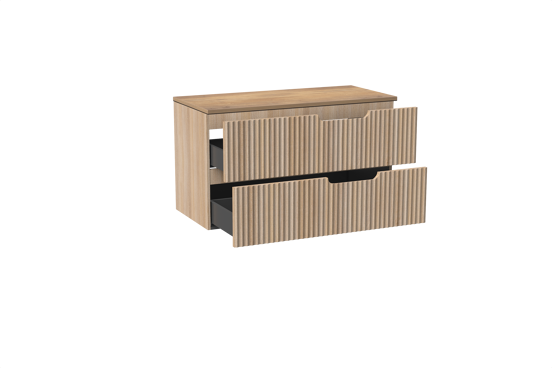 Linie Ribbo meuble salle de bains suspendu 100 x 46 cm chêne clair avec Lado tablette simple ou double en mélaminé chêne naturel, Nervure circulaire symétrique verticale