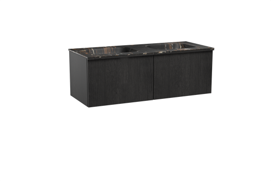 Balmani Forma meuble salle de bains suspendu 135 x 55 cm chêne noir avec Tablo Arcato double vasque en marbre portoro gold, Nervure droite symétrique verticale