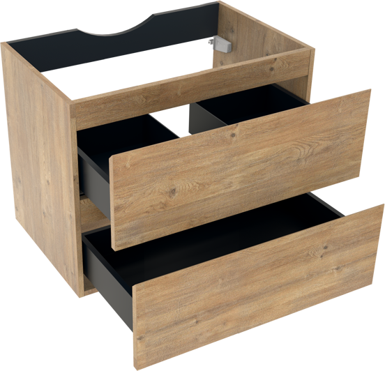 Linie Lado hängender Waschbeckenunterschrank: 70 x 46 cm, Eiche Natur, 2 Schubladen