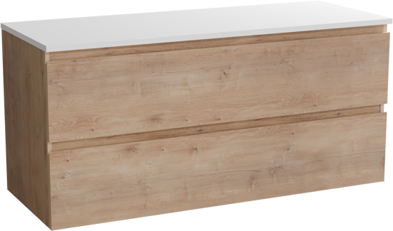 Linie Lado zwevend badmeubel 120 x 46 cm naturel eiken met Lado dubbel wastafelblad in composietmarmer mat wit