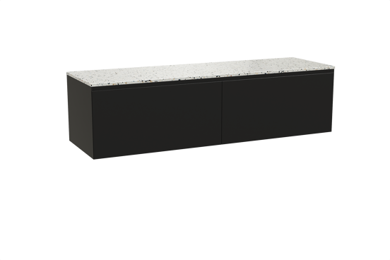 Balmani Idra meuble salle de bains suspendu 180 x 55 cm noir mat avec Stretto tablette simple ou double en blanc/noir mat terrazzo