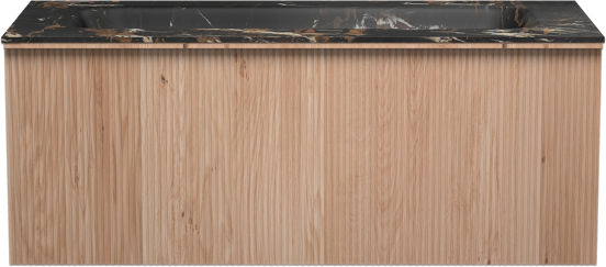 Balmani Forma zwevend badkamermeubel 120 x 55 cm natuur eik met Tablo Arcato enkele wastafel voor 2 kraangaten in marmer portoro gold, Verticale symmetrische rechte ribbel