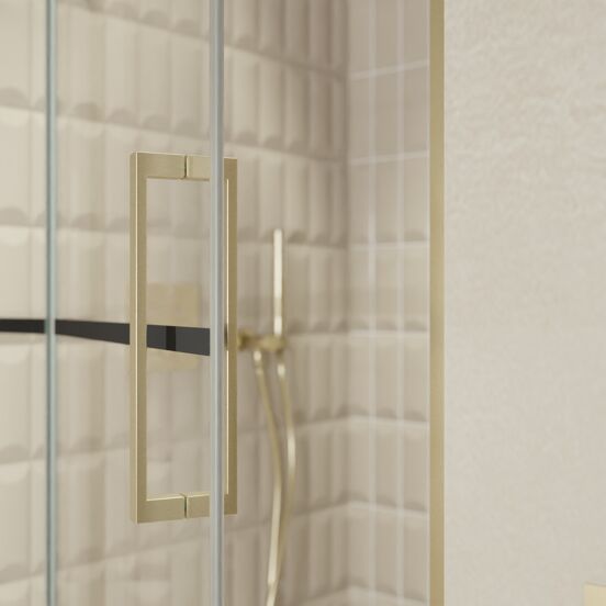 Balmani Senses Design douche draaideur links 100 cm x 210 cm Lined glas, Brushed Champagne Gold profielen, met coating