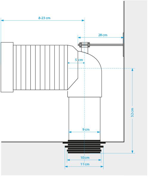 Santeg aansluiting voor staand toilet ø 90 - 110 mm L-vorm