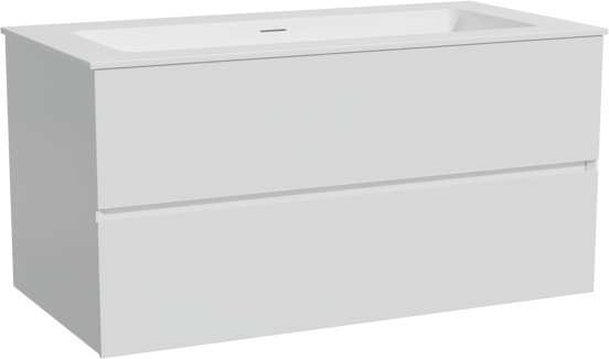 Storke Edge meuble salle de bains suspendu 105 x 52 cm blanc brillant avec Mata plan simple pour 2 trous de robinet en solid surface blanc mat