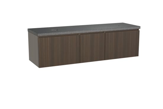 Balmani Sfera meuble salle de bains suspendu 180 x 55 cm eucalyptus avec Rock tablette double en granit noir