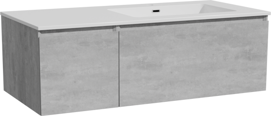 Storke Edge meuble salle de bains suspendu 110 x 52 cm béton gris foncé avec Diva vasque asymétrique droite en marbre composite blanc brillant