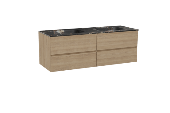 Balmani Mitra meuble salle de bains suspendu 150 x 55 cm chêne naturel avec Tablo Arcato double vasque en marbre portoro gold