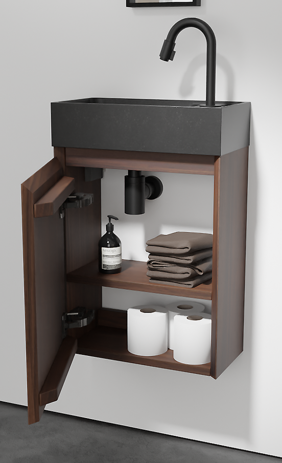 Balmani Mitra meuble wc suspendu 42 x 21 cm noyer américain avec Dama plan vasque en granite doux