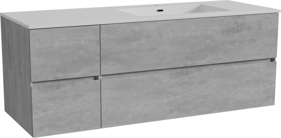 Storke Edge meuble salle de bains suspendu 140 x 52 cm béton gris foncé avec Diva plan vasque asymétrique à droite en marbre composite blanc brillant