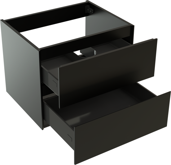 Storke Edge hängender Waschbeckenunterschrank: 65 x 52 cm, Schwarz matt, 2 Schubladen