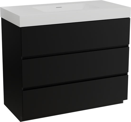 Storke Edge staand badkamermeubel 105 x 52 cm mat zwart met Mata High enkele wastafel in solid surface mat wit
