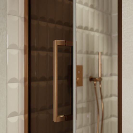 Balmani Senses Design Dusche Drehtür, Links, 90 cm x 210 cm, Bronze, Profil Brushed Rosegold, inklusive Coating