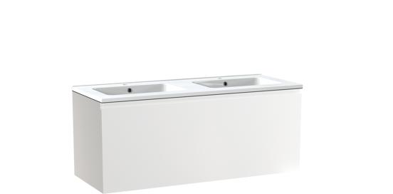Linie Lado meuble salle de bains suspendu 120 x 46 cm blanc brillant avec Vano double vasque en marbre composite blanc brillant