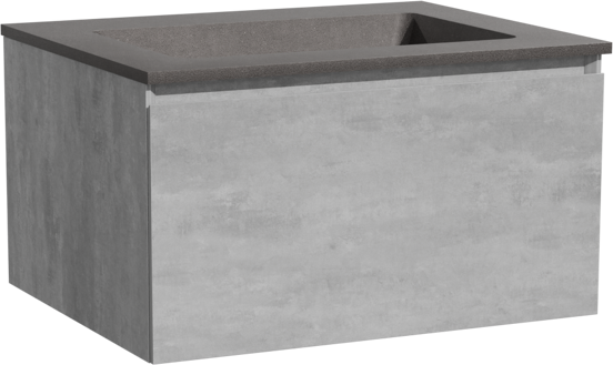 Storke Edge meuble salle de bains suspendu 65 x 52 cm béton gris foncé avec Scuro plan simple en quartz noir mat
