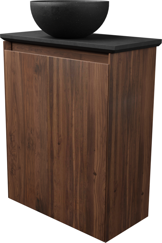 Balmani Mitra meuble wc suspendu 42 x 21 cm noyer américain avec Facetta tablette et Bari vaque à poser en granite aiguisé
