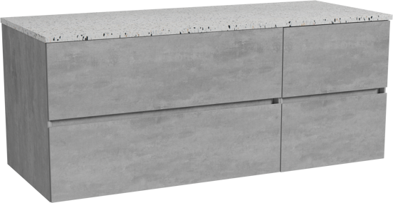 Storke Edge meuble salle de bains suspendu 130 x 52 cm béton gris foncé avec Tavola tablette simple ou double en blanc/noir mat terrazzo