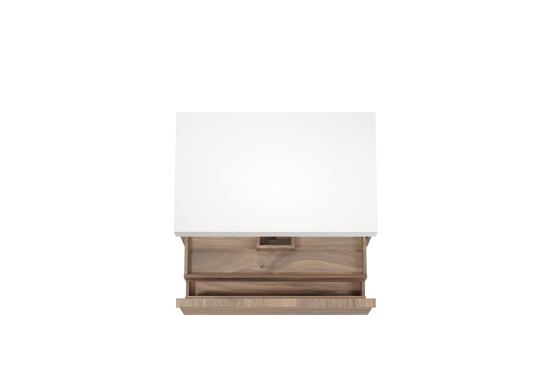 Balmani Forma hängendes Möbelstück Set: 90 x 55 cm, Amerikanischer Nussbaum, mit Dominus Einzel Waschtischplatte, Solid Surface, Weiß matt, Horizontale symmetrische gerade Rippe