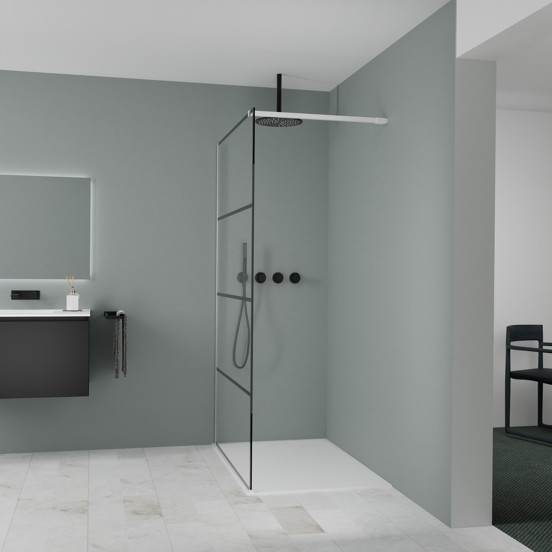 Balmani Modular douche à l'italienne: 120 x 200 cm, Lined, avec coating, Profil Blanc mat