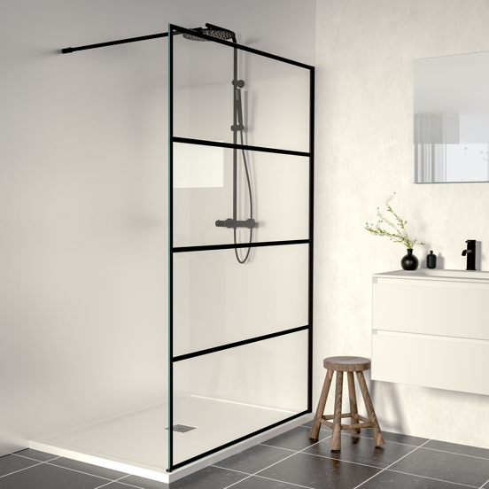 Linie Walk-In inloopdouche 120 x 200 cm stripes glas mat zwart profiel