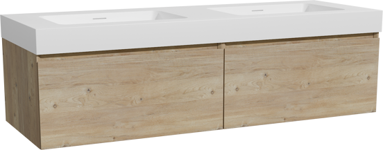 Storke Edge meuble salle de bains suspendu 150 x 52 cm chêne brut avec Mata High double vasque en solid surface blanc mat
