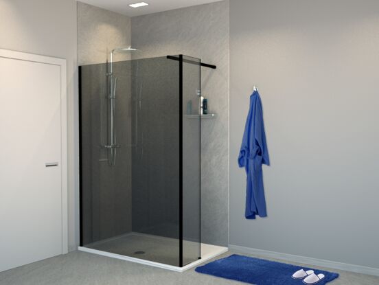 Balmani Modular inloopdouche met vaste zijwand 120 x 200 cm rookglas mat zwart profiel