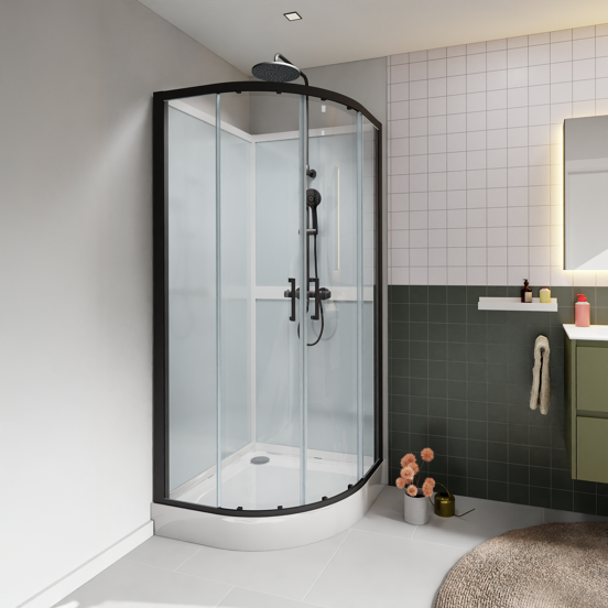Luca Varess Talan cabine de douche quart de rond avec portes coulissantes 90 x 90 cm verre transparent profil noir mat