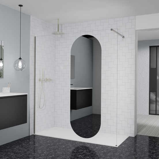 Balmani Modular Walk-In Dusche: 180 x 200 cm, Reflex-Spiegelglas Oval, Profil Brushed CoolMetal