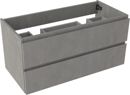 Storke Delta zwevende wastafelonderkast 100 x 48 cm 2 sifonuitsparingen beton donkergrijs 2 lades 2 sifonuitsparingen
