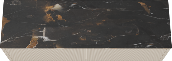 Balmani Eclips hängendes Möbelstück Set: 180 x 55 cm, Sandbeige, mit Stretto Einzel- oder Doppel Waschtischplatte Portoro Gold Marmor, Vertikale symmetrische gerade Rippe