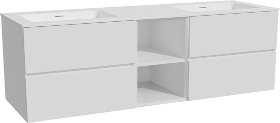 Storke Edge meuble salle de bains suspendu 165 x 52 cm blanc brillant avec Mata double vasque en solid surface blanc mat