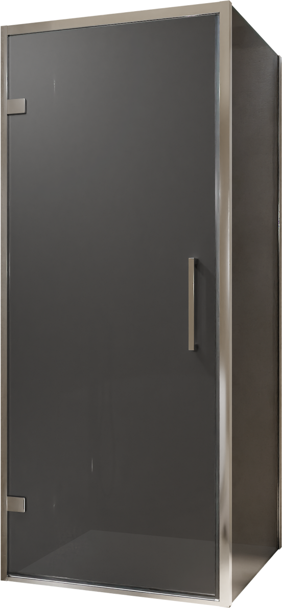 Balmani Senses Design douche en coin avec porte pivotante à gauche et paroi latérale fixe, 90 x 100 cm, Verre fumé, Profil chrome