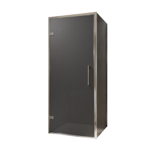 Balmani Senses Design douchehoek met linkse draaideur en vaste zijwand, 90 x 80 cm, Rookglas, Chroom profielen