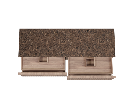 Balmani Forma hängendes Möbelstück Set: 180 x 55 cm, Teak, mit Stretto Einzel- oder Doppel Waschtischplatte, Marmor, Dark Emperador, Vertikale symmetrische gerade Rippe
