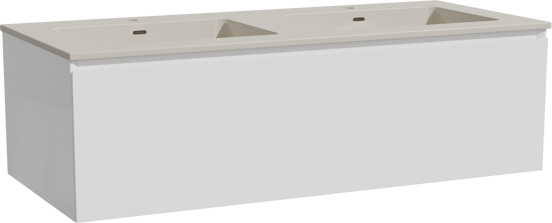 Storke Edge zwevend badkamermeubel 120 x 52 cm glanzend wit met Diva dubbele wastafel in top solid zijdegrijs